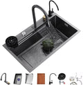 Bar Kitchen Sink Versatile Stainless Steel Single-Bowl Kitchen Workstation Sink Waterfall Pull-Down Faucet and Complete Accessory (Color : Black, Size : 75x45x22cm) (Black 68x45x22cm)