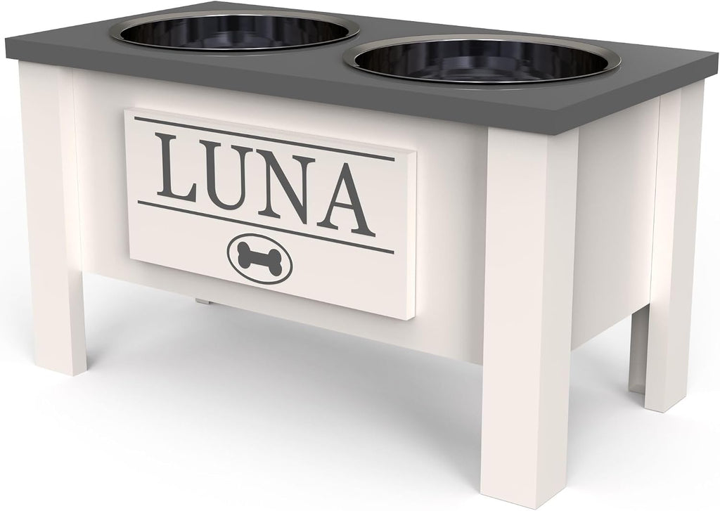 GTW Elevated Dog Bowl Stand for Large Dogs - Customized Feeding Station with Storage & Stainless Steel Bowls (Large, Grey)