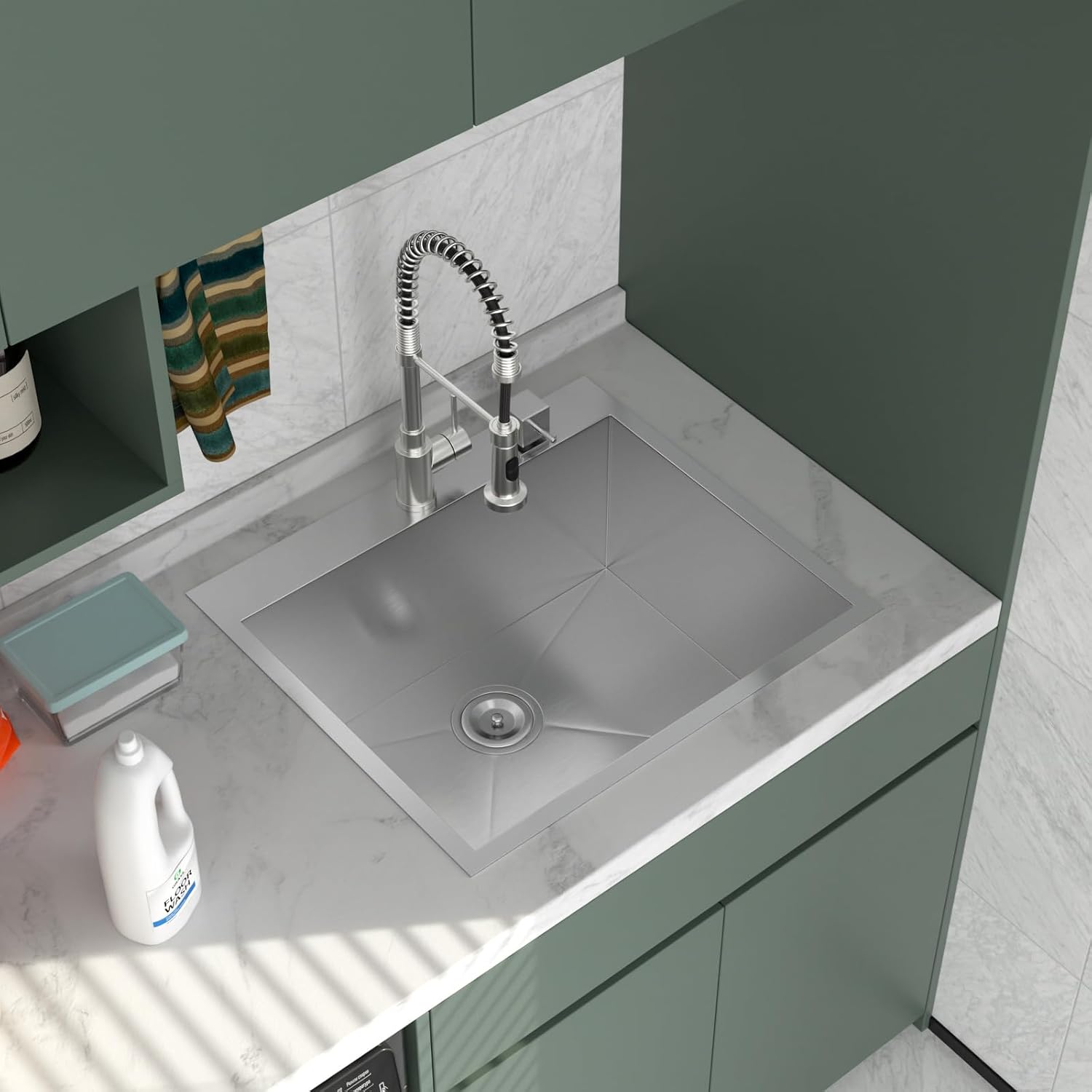 Logmey 25x22 Drop in Laundry Sink 25 Inch Laundry Room 12' Deep Sinks Handmade 16 Gauge Heavy Duty Stainless Steel Large Capacity Utility Washing Tub for Home & Commercial Use