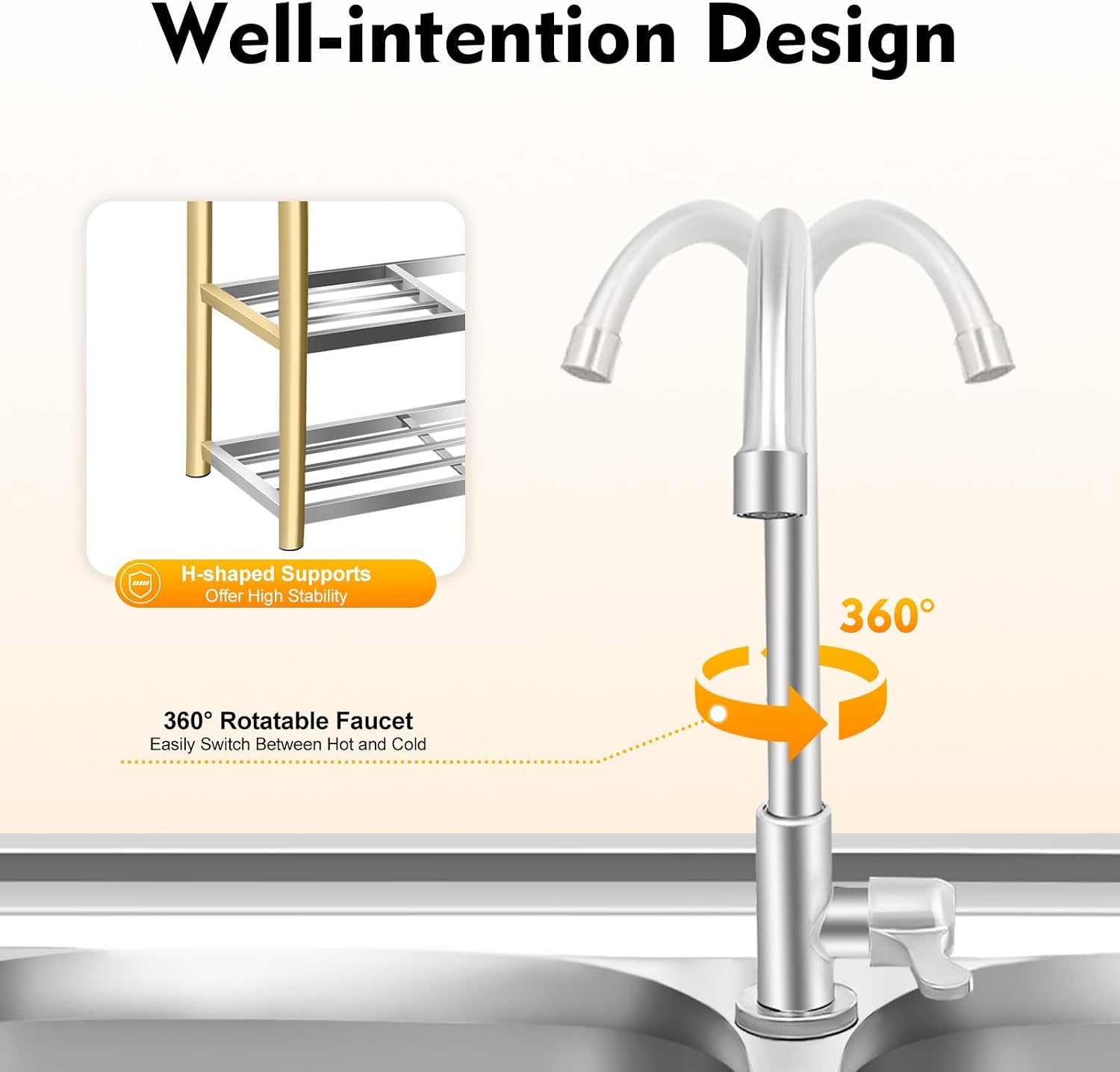 Free Standing Stainless Steel Sink, Double Bowl Commercial Restaurant Kitchen Sink Set w/Faucet Worktop Basin Double Storage Shelves Double Utility Sink Outdoor (47x17.7x31.5in-C)