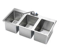 Krowne HS-3819 Heavy-Duty Triple Compartment Drop-in Hand Sink with Center Deck-Mount Gooseneck Swing Spout Faucet for Commercial Restaurant Kitchen | 36'W x 18'D x 10'H Overall, Stainless Steel, NSF