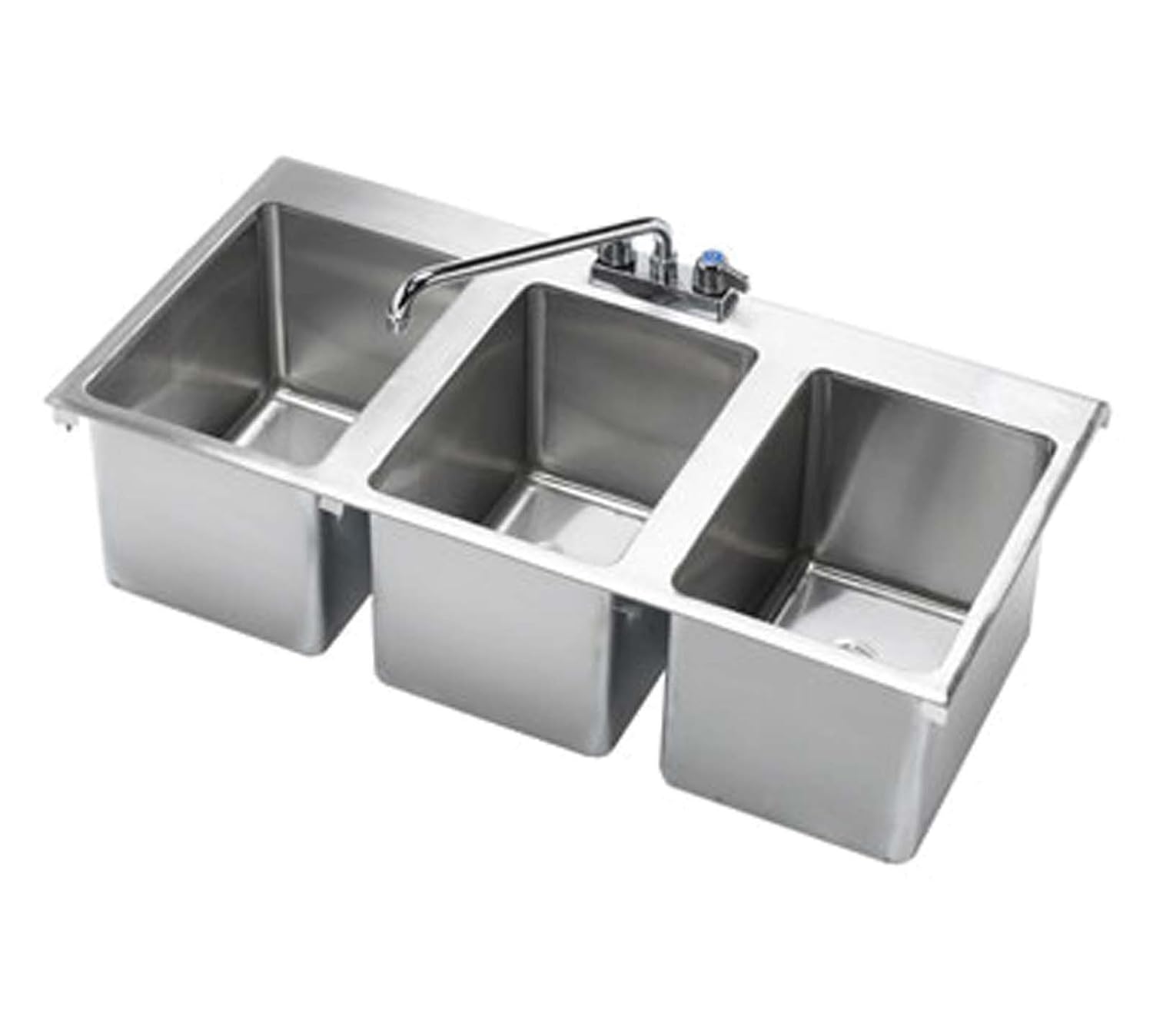 Krowne HS-3819 Heavy-Duty Triple Compartment Drop-in Hand Sink with Center Deck-Mount Gooseneck Swing Spout Faucet for Commercial Restaurant Kitchen | 36'W x 18'D x 10'H Overall, Stainless Steel, NSF