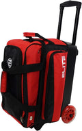 ELITE Deluxe 2 Ball Bowling Bag with 5' Smooth Wheels - Large Accessory Pocket, Shoe Compartment, 36' Extendable Handle