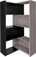 Expandable 3-in-1 Convertible Bookcase with Adjustable Width, Corner & Straight Shelf Design, 4-Tier Modern Storage Organizer, Space-Saving (Black + Gray, 23.6' × 11.8' × 63.0')