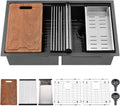 33 Inch Black Double Bowl Undermount Kitchen Sink Workstation-Bokaiya 33x19 Kitchen Sink Undermount 50/50 Double Bowl Sink 16 Gauge Black Stainless Steel Double Basin with Cutting Board