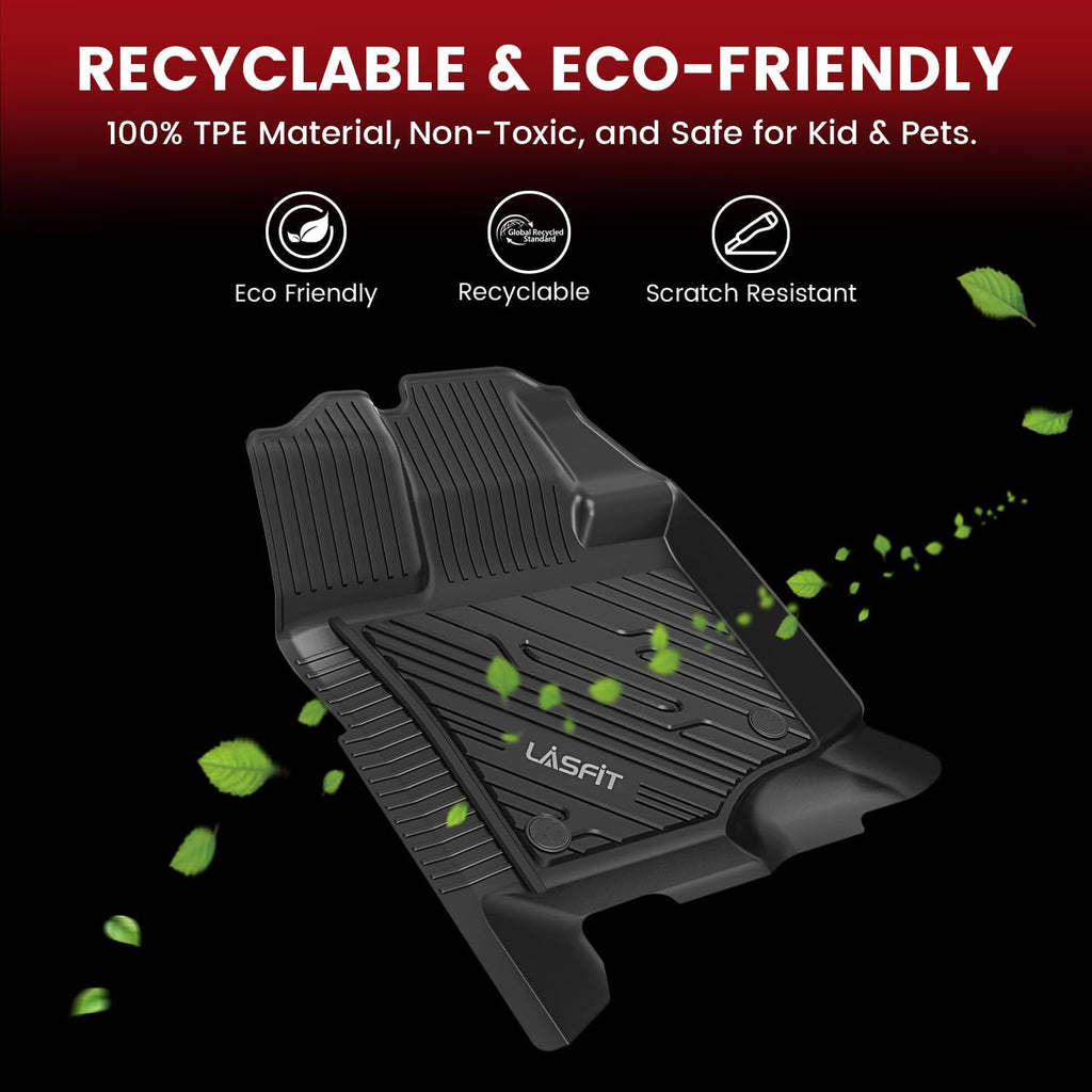 LASFIT Floor Mats for Ford F-150 2015-2026 | F150 Lightning 2022-2025 SuperCrew (Rear w/o Fold Flat Storage) Carpet Floor All Weather Protector TPE Truck Liners- 1st & 2nd Row, 3pcs Black