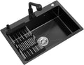 Black Single Bowl Kitchen Sink 304 Stainless Steel Bar Sink Household Handmade RV Sink with Pull-Out Faucet and Drainage Kit Top Mount Or Undermount (Color : Black, Size : 68x45x22cm) (Black 55x4