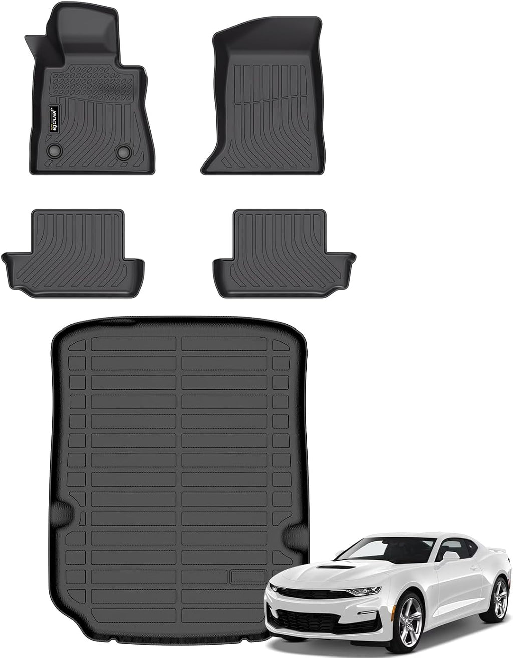 Jenofa-Floor Mats for Chevy Camaro 2016-2024 All Weather Floor Mats Cargo Liner Car Mat for Chevrolet Camaro Full Set Waterproof Durable Floor Liners Custom Accessories Black