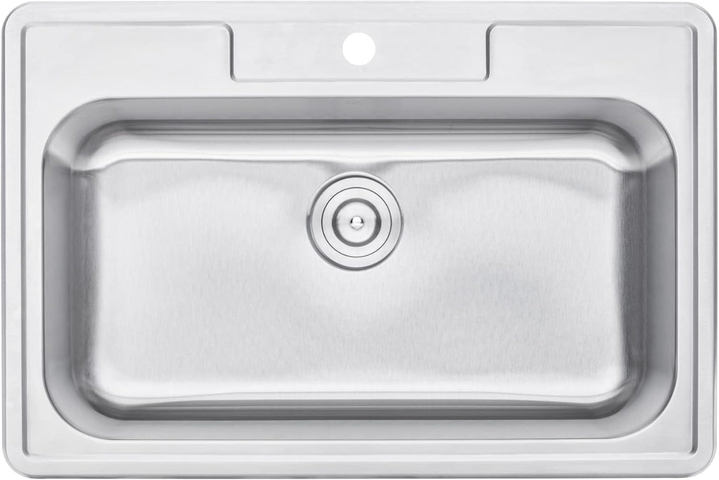 CozyBlock 33 Inch Single Bowl Topmount Drop-In 18-Gauge Stainless Steel Kitchen Sink w/ 1 Faucet Hole (Sink Only)