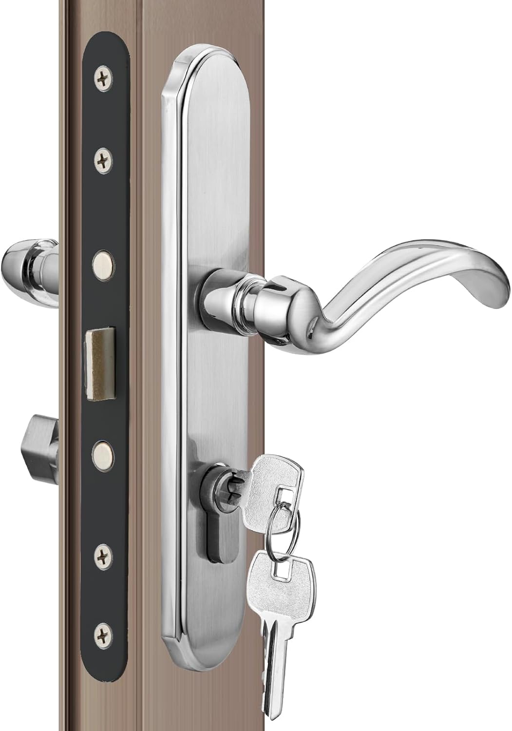 HauSun Storm Door Handle Set Replacement Kit with 2 Point Mortise Lock and Key,Security Door Keyed Lever Handle Fits for Pella or Larson Storm Door (Brushed Nickel)