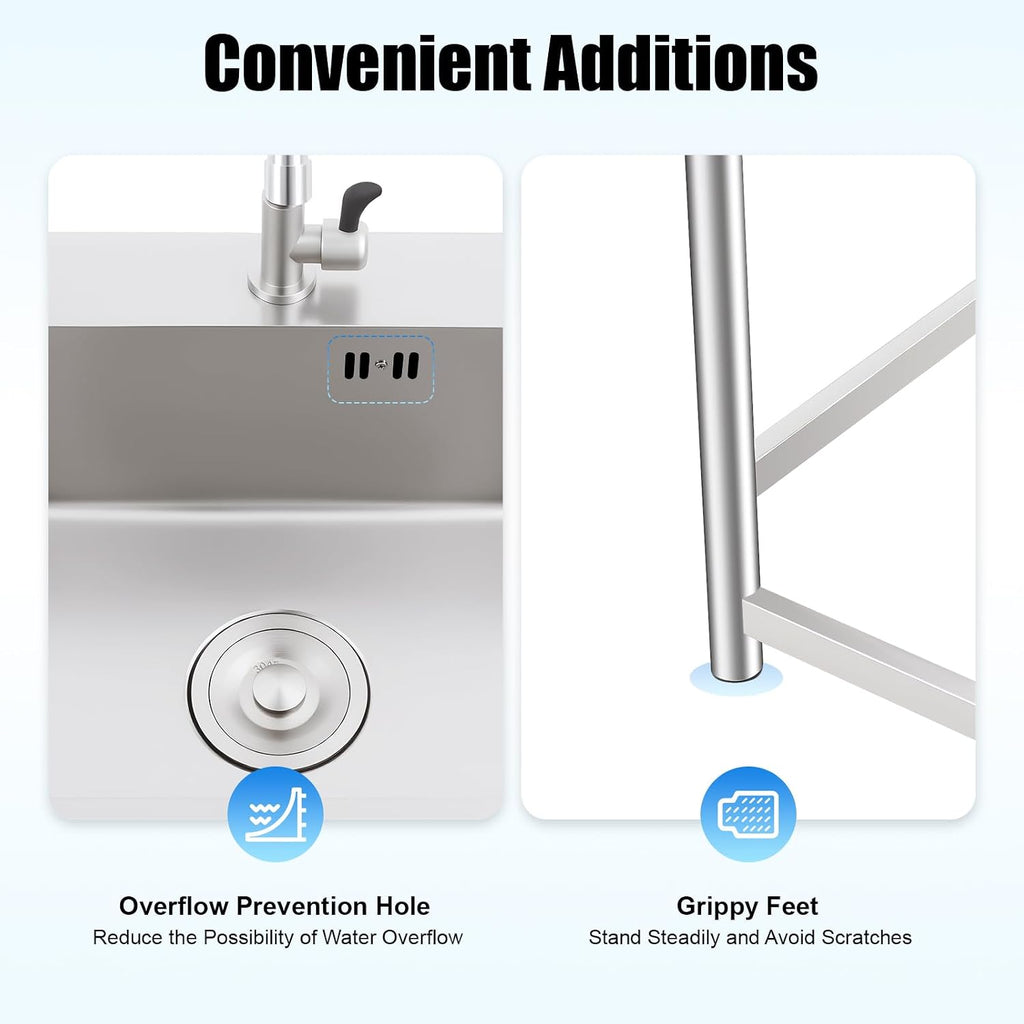Utility Sinks Commercial Stainless Steel Sink Freestanding Triple Bowl Kitchen with 2 Cold and Hot Water Faucets Hoses Drain Kit Indoor Outdoor for Kitchens Garage Laundry Room