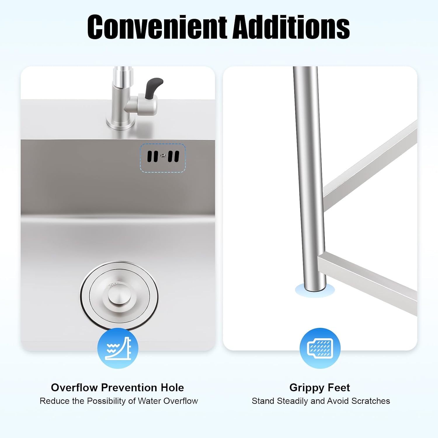 Utility Sinks Commercial Stainless Steel Sink Freestanding Triple Bowl Kitchen with 2 Cold and Hot Water Faucets Hoses Drain Kit Indoor Outdoor for Kitchens Garage Laundry Room