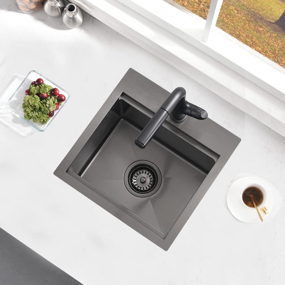 Drop In Bar Sink Black-Bokaiya 15x15 Inch Small Drop In Kitchen Sink Stainless Steel Wet Bar Outdoor Sink 16 Gauge Top Mount Single Bowl Basin with Cutting Board