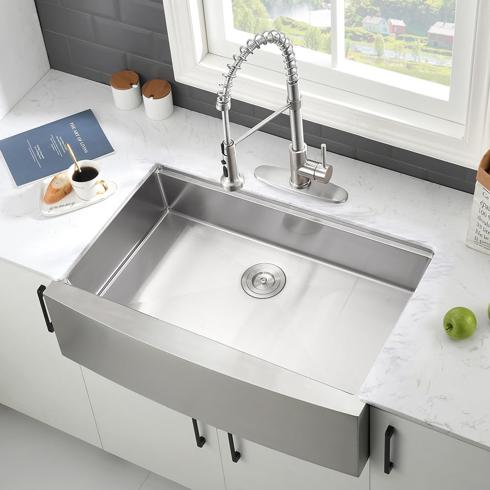 33 Inch Stainless Steel Farmhouse Sink-VASOYO 33 x 22 Farm Sink Apron Front Farmhouse Kitchen Sinks Workstation 16 Gauge 304 Stainless Steel Singe Bowl Deep Kitchen Sinks Farmer with Cutting Board