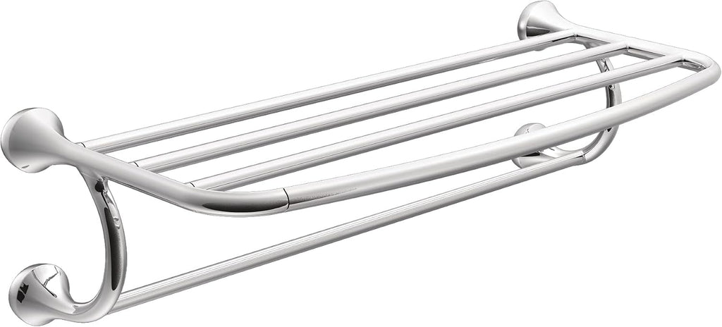 Moen YB2894CH Eva 24-Inch Wide Bathroom Hotel-Style Towel Shelf with Towel Bar, Chrome