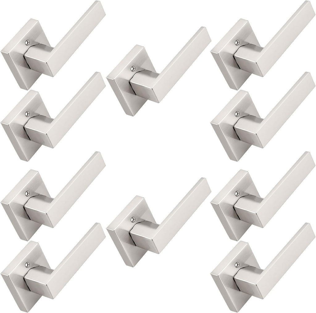 Probrico Interior Half Dummy Non-Turning Door Handles, Brushed Nickel Single Side 10 Pack Square Door Levers(Exposed Screws)