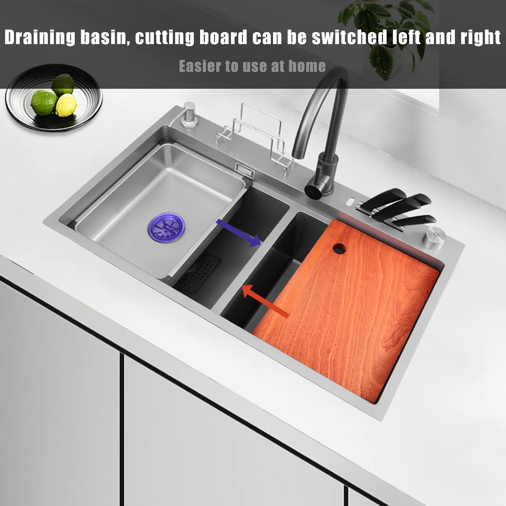 Home Décor Sink Double Bowl Kitchen Sink Rv Sink with Large Bend Faucet and Drain Assembly Drop in or Undermount (78 * 46 * 24Cm