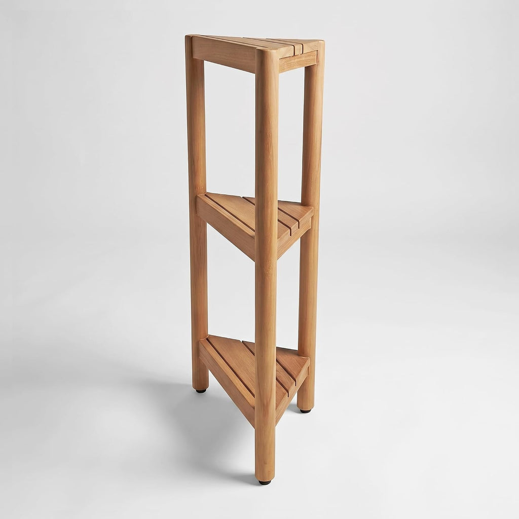 Asta Select Solid Teak Free Standing Corner Shelf, 3-Tier Bathroom Corner Stand, Corner Rack for Bathroom, Kitchen, Living Room, Bedroom, Fully Assembled, ST-80
