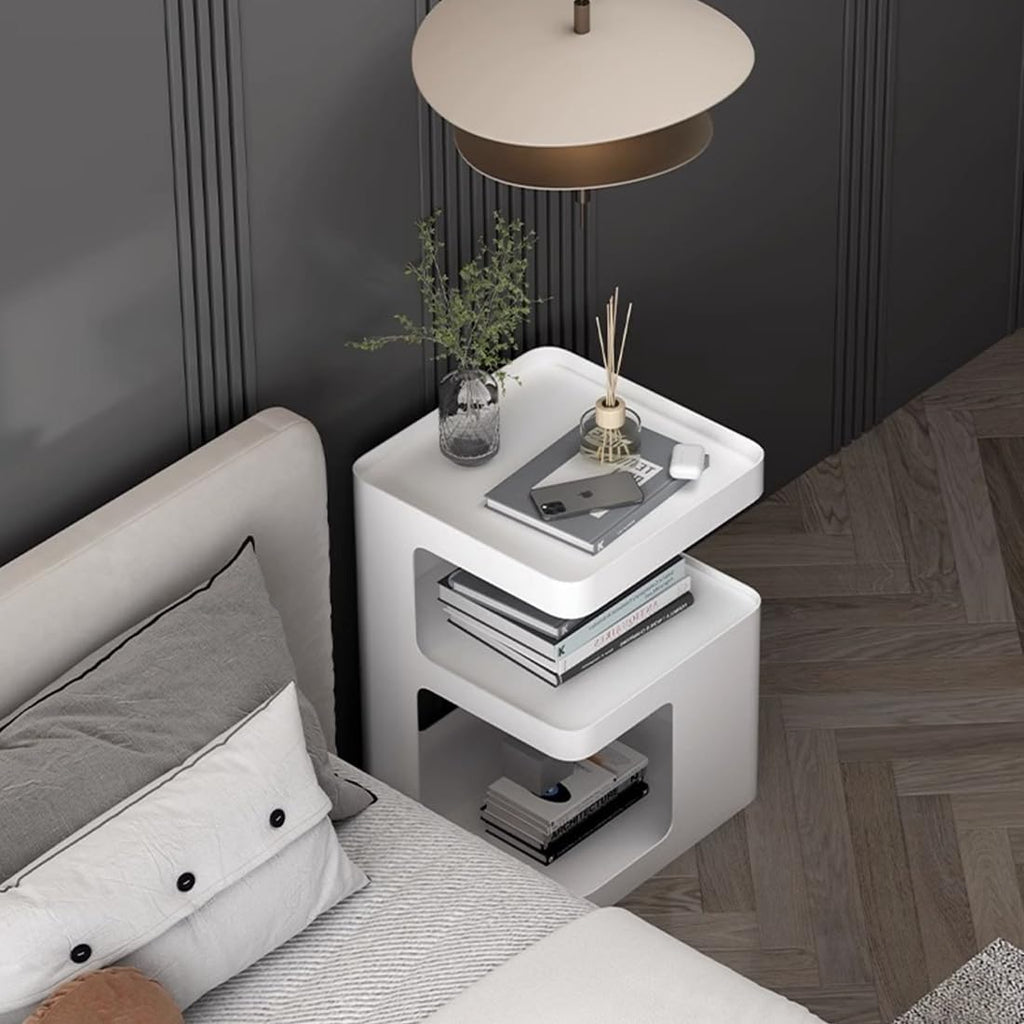 Side Table,Modern end Table,Metal nightstand,Bedside Table,3-Tier Accent Table with Storage for Bedroom,Living Room,Small Space,Couch.No Assembly Required