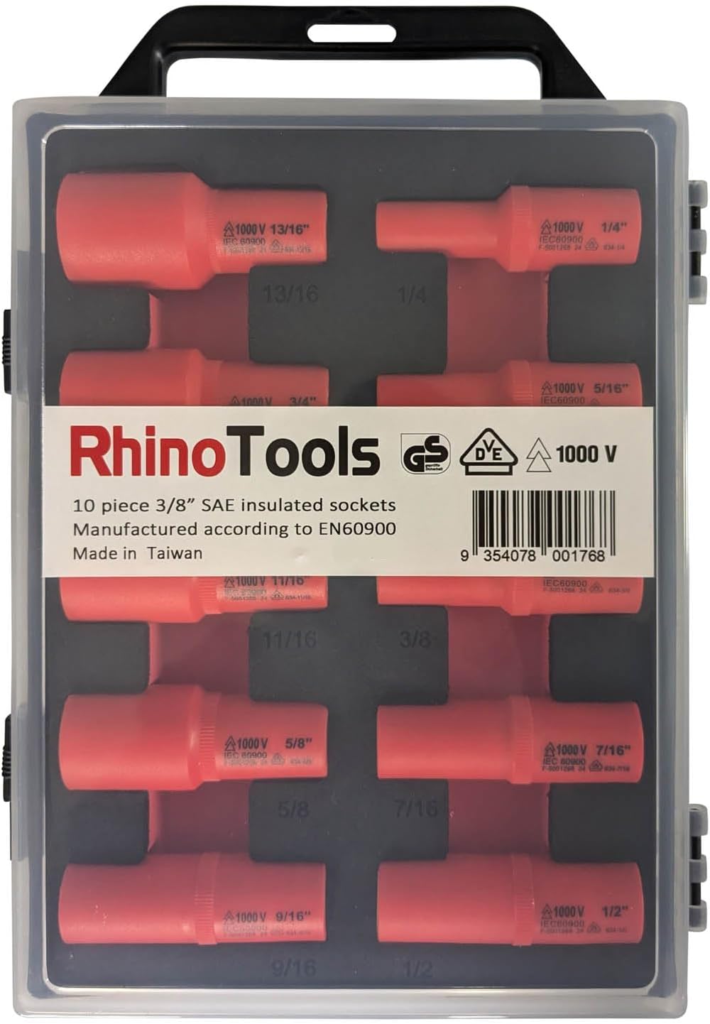 1000V VDE Insulated SAE Sockets | 10 Piece Set | 3/8' Drive