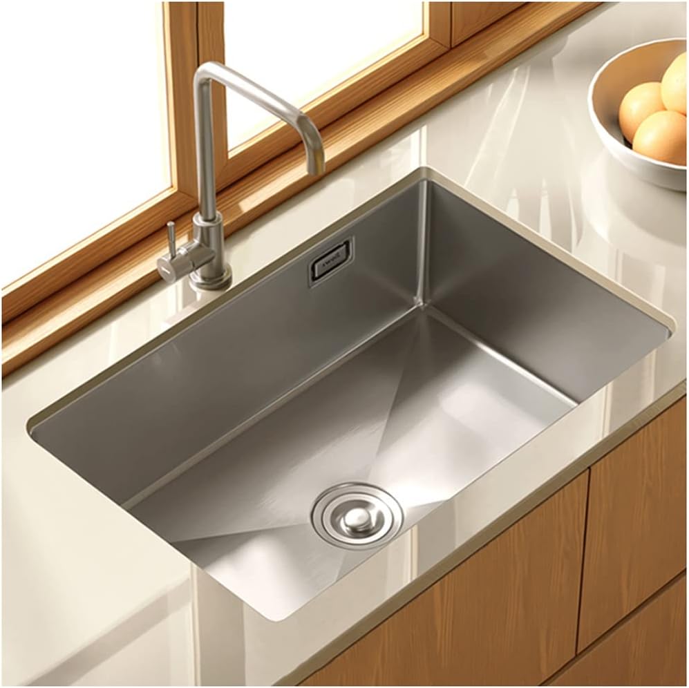 Kitchen Sinks, Sussingle Bowl Kitchen Sink Brushed Bar Prep Sink Rv Sink Laundry Tub for Indoor Outdoor with Faucet & Drain Assembly Drop in or Undermount (A-68 * 45 * 21Cm