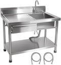 Stainless Steel Utility Sink, NFS-Commercial Sink, 39' Free Standing Single Bowl Sink with Drawer & Hot/Cold Water Pipe, Workbench for Laundry & Outdoor