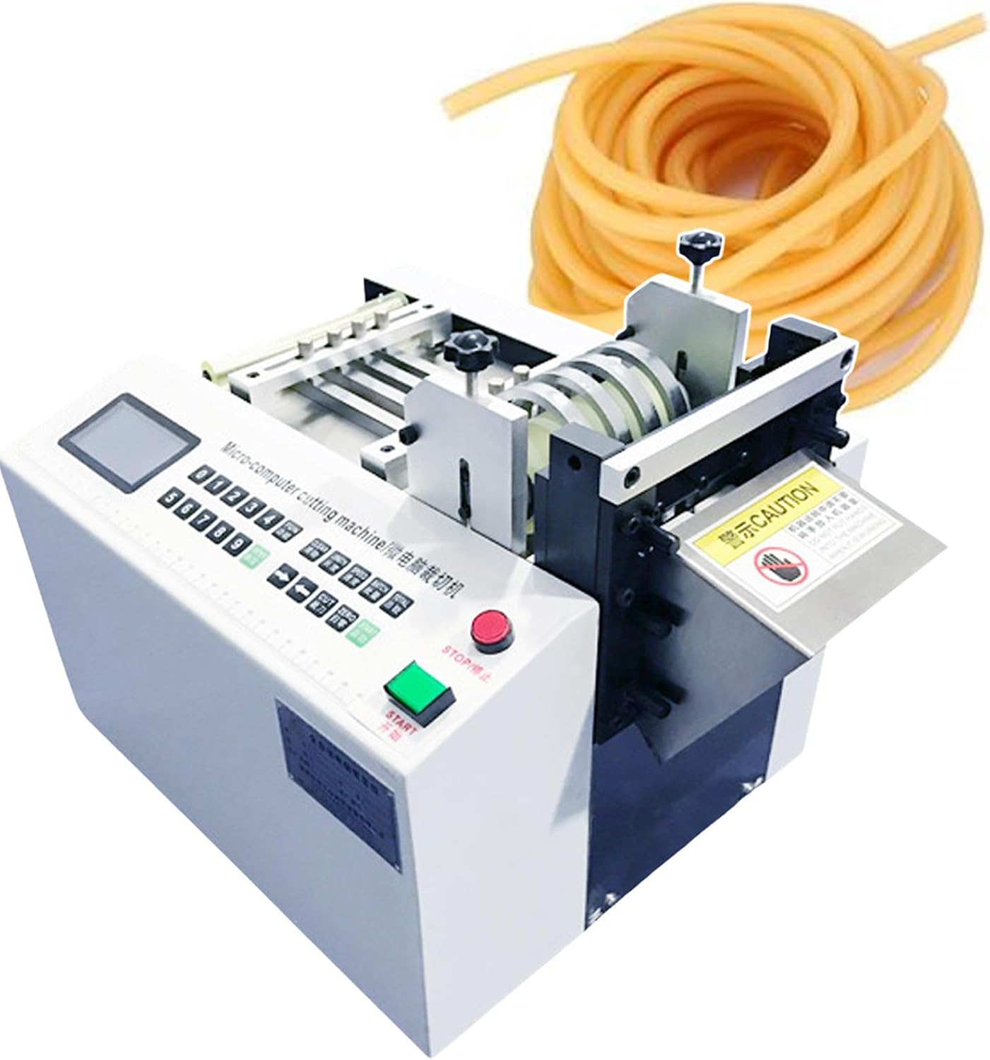 Auto Heat Shrink Tube Cutting Machine, 300W Micro-Computer Control Cable Pipe Die Cutter, for Sleeve Rubber, Plastic Tube, Small Wire Sheet Film (110V