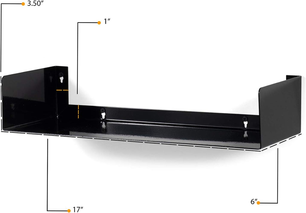 Wallniture Bali Black U Shape Floating Shelves for Wall, CD DVD Storage Shelves and Metal Bookshelf Set of 6
