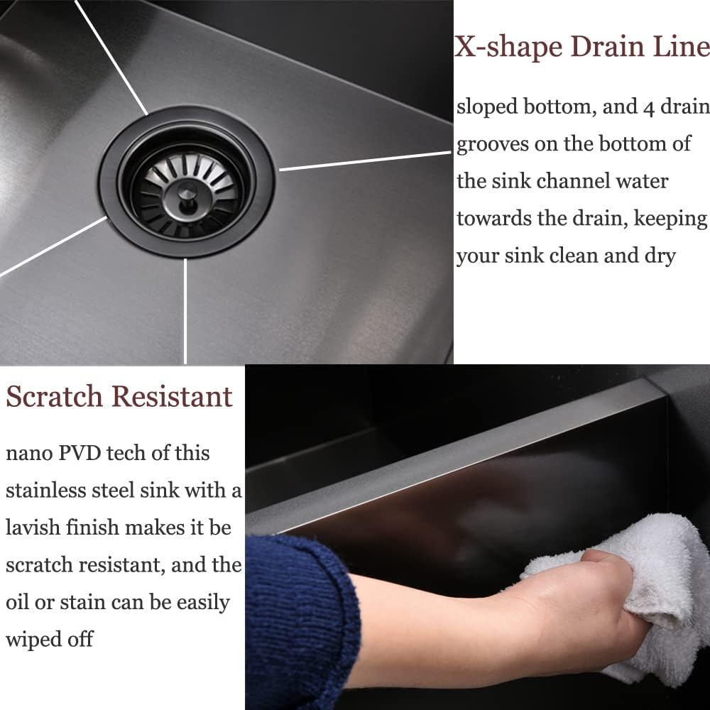 33 Inch Black Double Bowl Drop In Kitchen Sink-Bokaiya 33x22 Drop In Kitchen Sink 50/50 Double Bowl 16 Gauge Deep Low Divided Stainless Steel Basin with Roll Up Rack