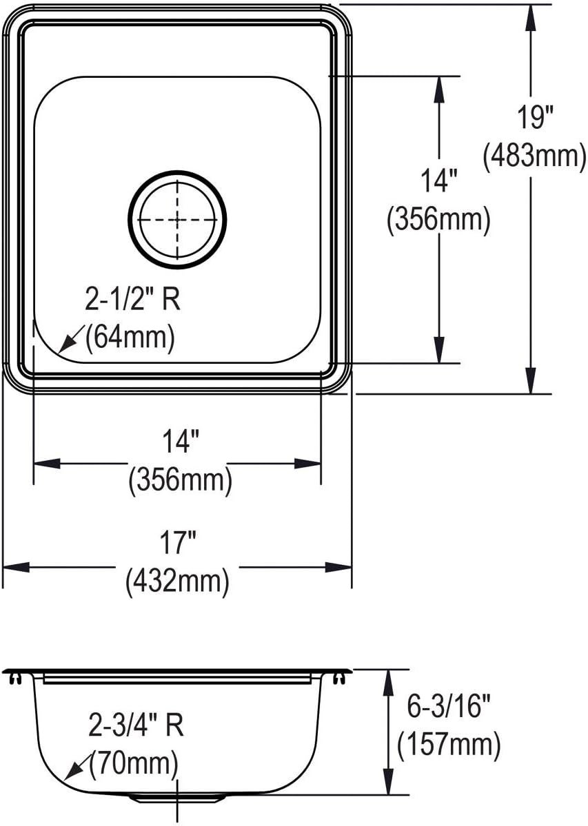 Dayton D117191 Single Bowl Top Mount Stainless Steel Bar Sink, 17 x 19