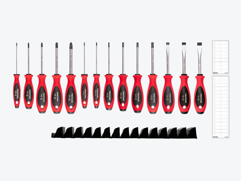 TEKTON Phillips and Slotted Screwdriver Set with Modular Organizers - 4 Inch Shanks, 14-Piece (#0 - #4, 3-14 mm) | DWZ90107