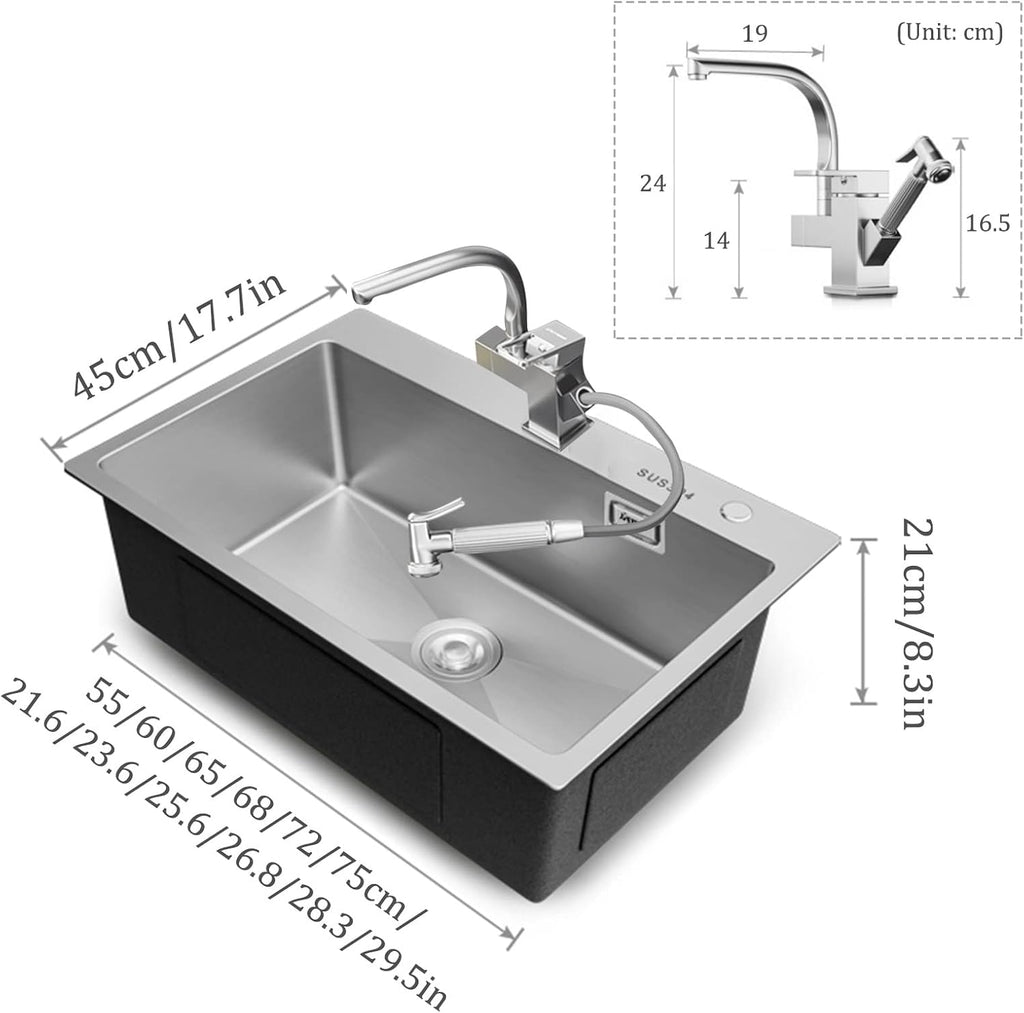 Kitchen Sinks, Multi-Function Bar Prepare Sink with Faucet Kitchen Sink Single Bowl Sink Gray Single Bowl Kitchen Sink (55 * 45Cm