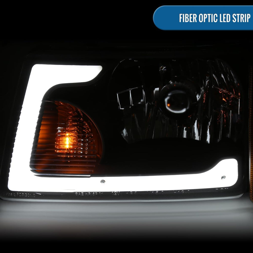 Ronnin - Fits 2001-2011 Ford Ranger Upgraded LED Running Tube Lights Headlights + Amber Corner Lamps Replacement Assembly Pair | Black