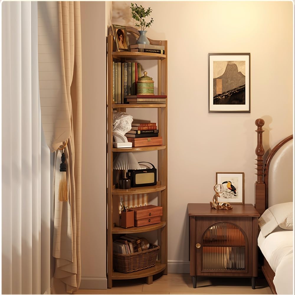 Wooden Corner Bookshelf, 3/4/5/6 Tier Tall Narrow Bookcase, Modern Corner Shelf Stand for Living Room, Bedroom, Office(Red,5th Floor: 130cm)
