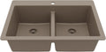 Karran 33' Concrete Color Quartz Composite Double Bowl Kitchen Sink – Top Mount Drop-In 50/50 Low Divider, 80% Natural Quartz, 535°F Heat Resistant, Sound Dampening, Granite Composite, QT-810