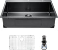 VEVOR 33 inch Kitchen Sink Workstation, 304 Stainless Steel Top Mount Sinks, Drop-In Single Bowl Farmhouse Basin with Accessories, Household Dishwasher Sinks for RV, Prep Kitchen, and Bar (Black)