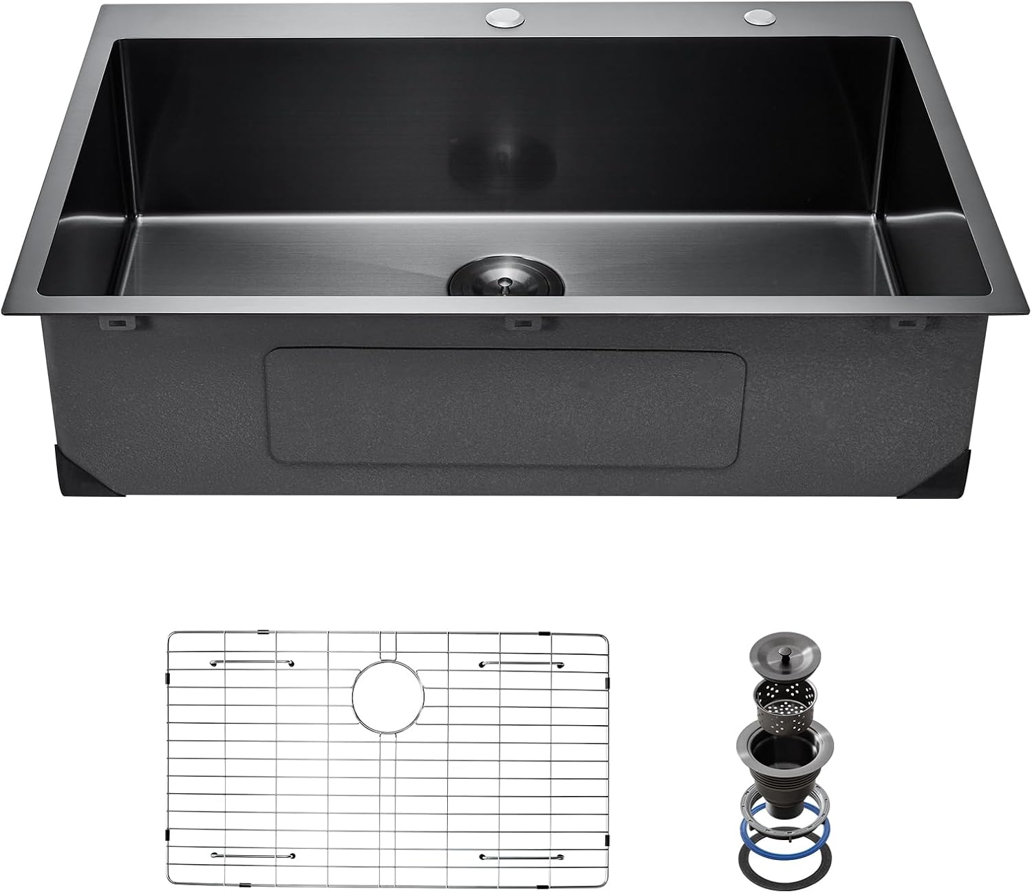 VEVOR 33 inch Kitchen Sink Workstation, 304 Stainless Steel Top Mount Sinks, Drop-In Single Bowl Farmhouse Basin with Accessories, Household Dishwasher Sinks for RV, Prep Kitchen, and Bar (Black)