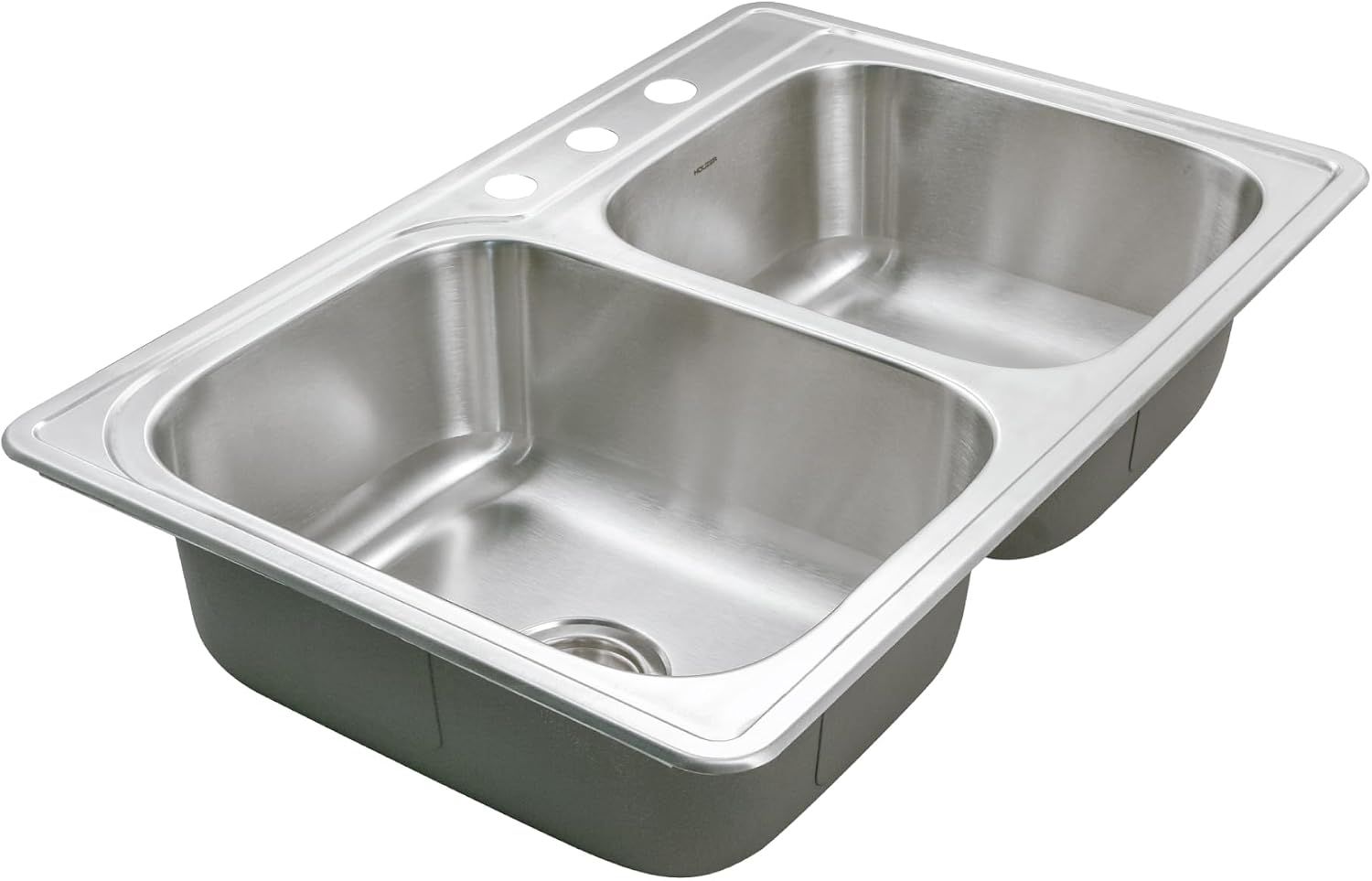 Houzer Glowtone Stainless Steel Kitchen Bar & Prep Sink - 33 Inch Drop-In Topmount 3-Hole 60/40 Double Bowl Sink, Durable & Versatile, Nested 20-Pack - ISL-3322BS3-20