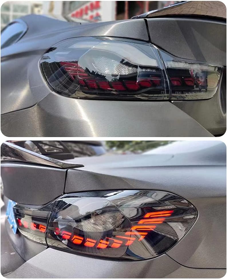 inginuity time LED Tail Lights For BMW M4 GTS F32 F33 F82 F36 F82 F83 2014-2020 With Sequential Indicator Rear Lamp Assembly (Smoked)