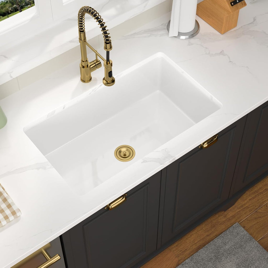 White Kitchen Sink 32 Inch Fireclay Porcelain White Undermount Kitchen Sink 32'x19'x10' Glossy White Single Bowl Sinks Basin