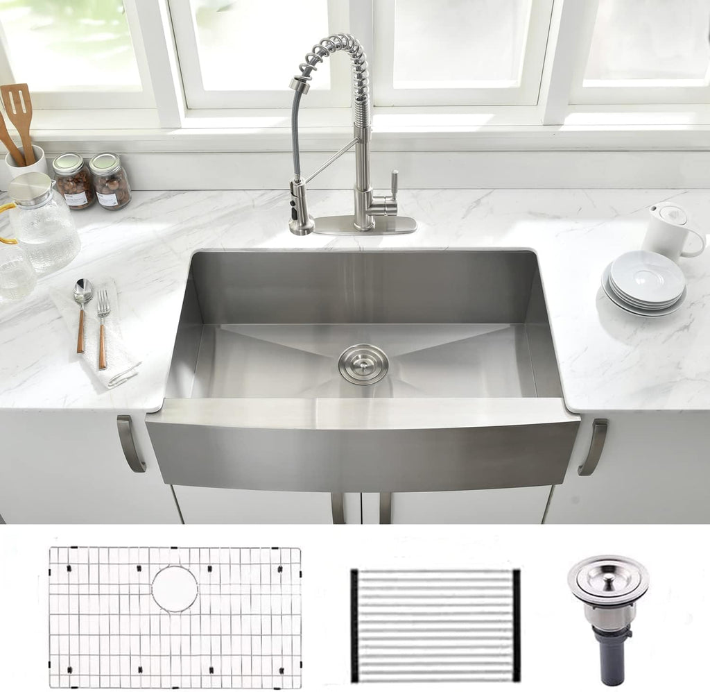 30 Inch Farmhouse Sink -VOKIM 30x22 Inch Farmhouse Apron Front Sink 16 Gauge 304 Stainless Steel Single Bowl Farm Sink
