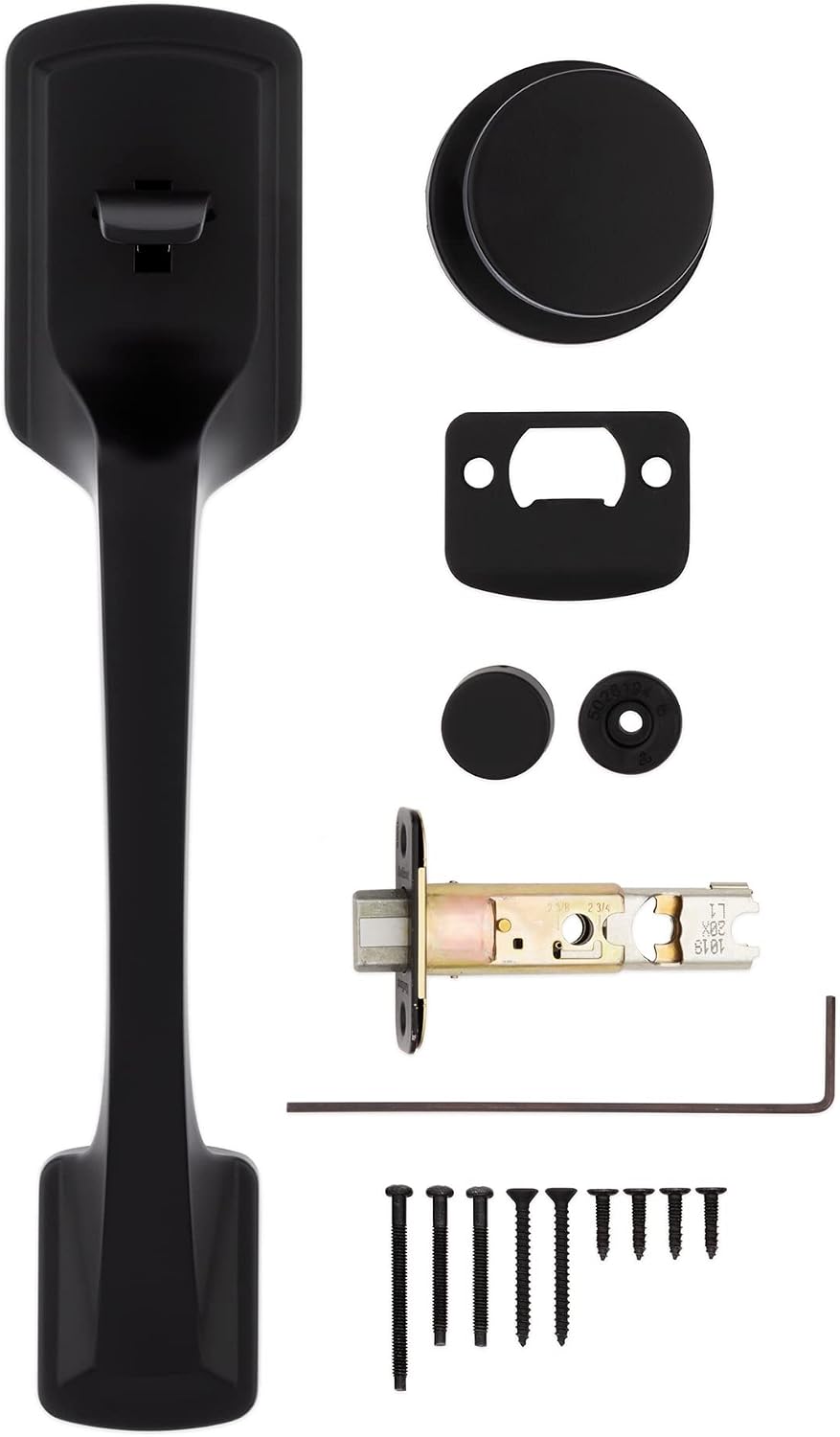 Kwikset Prague Front Door Handle No Lock, Entry Handleset Exterior with Interior Door Knob, Non-Locking, Matte Black, Deadbolt Not Included, with Microban Protection