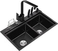 Black Nano Stainless Steel Kitchen Sink Double Bowl Bar Sinks Rv Sink with with Square Faucet & Sink Accessories Drop-in Or Undermount (Color : Black, Size : 75x46x22cm) (Black 75x46x22cm)