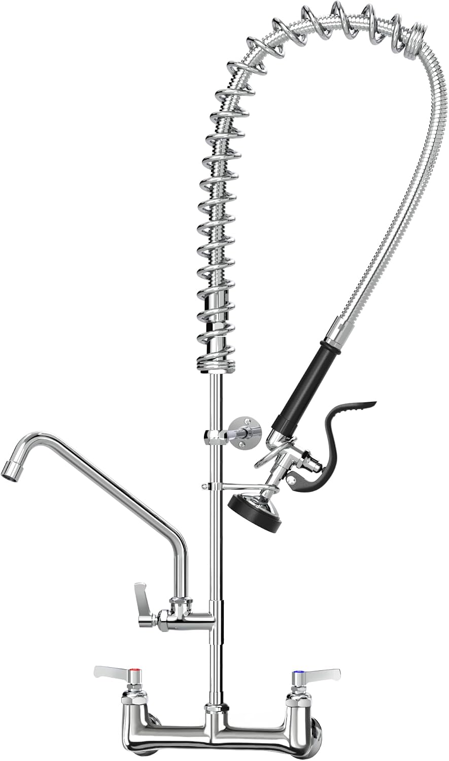 Commercial Faucet with Sprayer for Kitchen Staff: 36 Inches Commercial Faucet Pre Rinse Sprayer 8 inch Center Wall Mount Kitchen with 12 inch Add on Spout