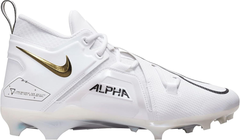 Nike Men's Alpha Menace Pro 2 Mid Football Cleats, White/Black, 10