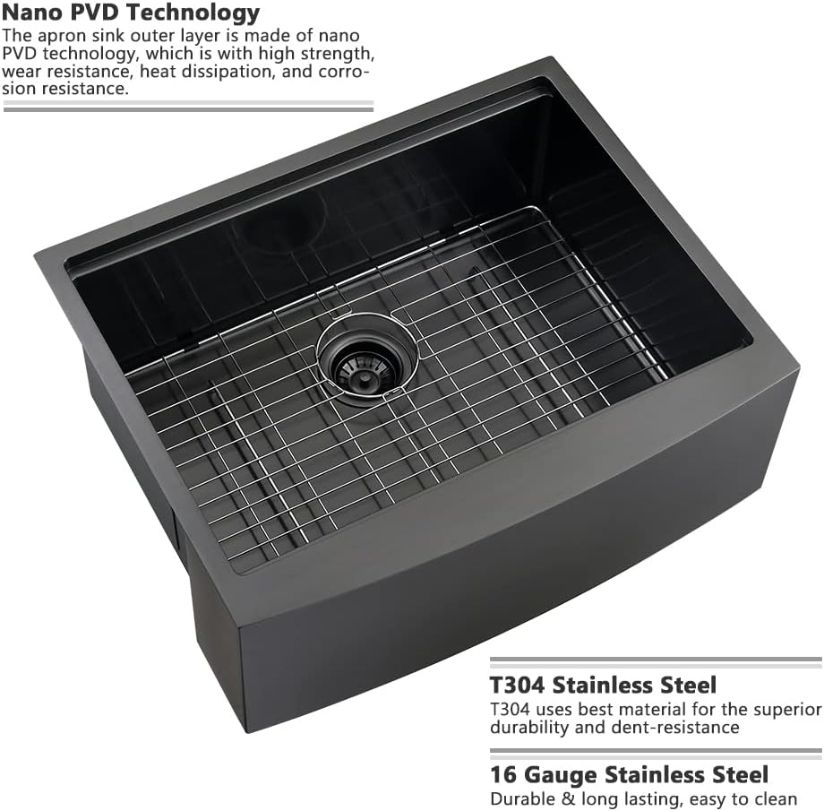 24 Inch Black Farmhouse Sink Workstation-VASOYO 24x22 Apron Front Farmhouse Kitchen Sinks Black Stainless Steel 16 Gauge Deep Single Bowl Farm Sink Undermount with Cutting Board
