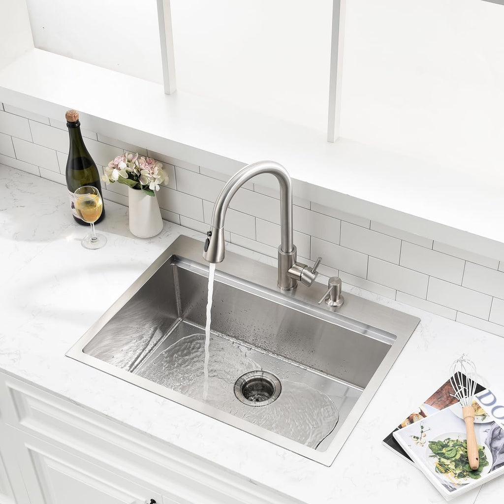 26 inch Drop in Kitchen Sink - VOKIM 26'x 19' Inch Drop in sink Workstation 16 Gauge Single Bowl Kitchen Sink With Cutting Board& colander
