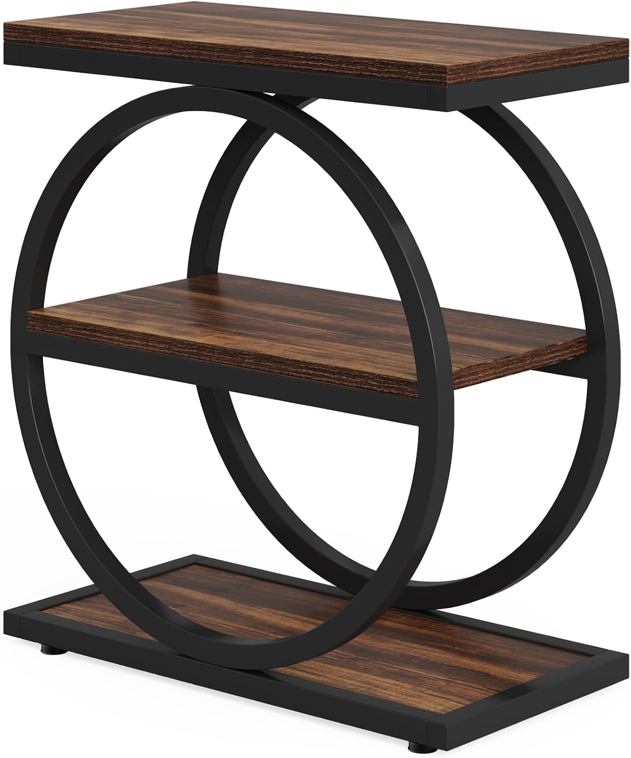 LITTLE TREE 3-Tier End Table Set of 2, Industrial Side Table with Storage Shelves, Small Sofa Side Table for Living Room, Wooden Side End Table with Round Metal Legs, Slim Nightstand and Bedside Table