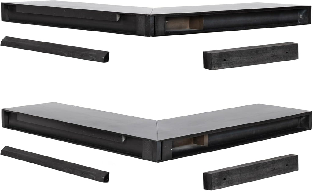 Kate and Laurel Havlock Modern Wood Two-Piece Floating Corner Shelf Set, 26 x 8 x 3, Black, Wooden Corner Shelving with Unique Geometric Shape for Living Room Decor or Entryway Storage