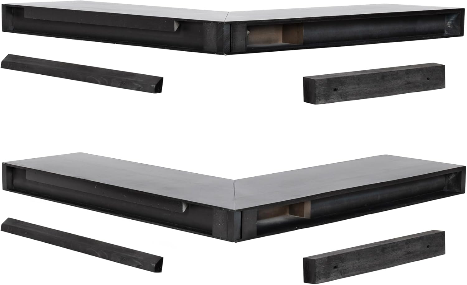 Kate and Laurel Havlock Modern Wood Two-Piece Floating Corner Shelf Set, 26 x 8 x 3, Black, Wooden Corner Shelving with Unique Geometric Shape for Living Room Decor or Entryway Storage
